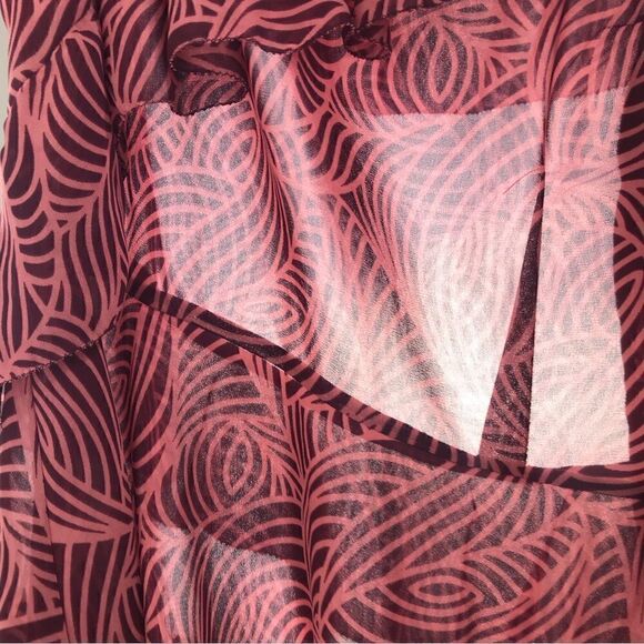 MICHAEL Michael Kors Pink Maroon Geometric Leaf Print Tiered Blouse - Picture 12 of 15